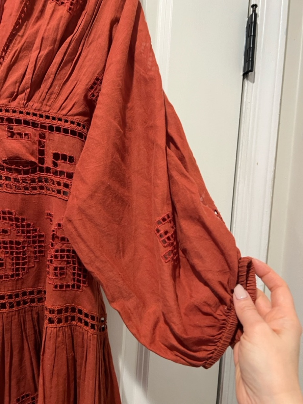 Free People Rust V-Neck dress with Crochet Trim - Picture 5 of 5